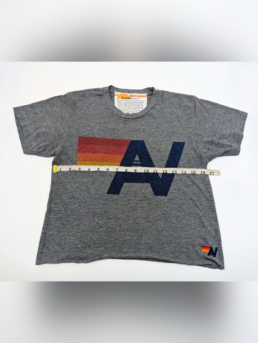 Aviator Nation Logo Cropped Cropped Heather Gray Boyfriend Tee Small - Picture 3 of 6